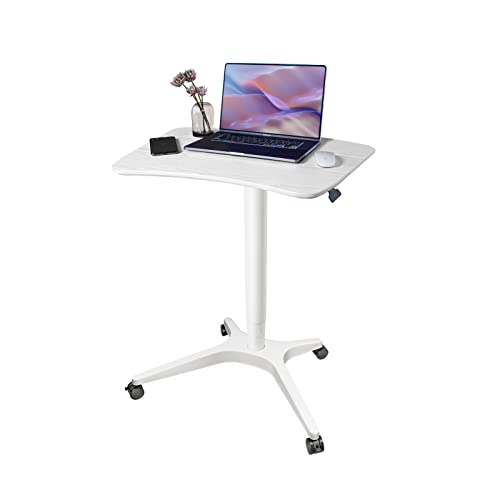 47" Mobile Standing Desk(26" W*19.3" D), Adjustable Height Laptop Desk, Pneumatic Desk with Gas Spring Riser, Podium for Home, Office，Classroom，Medical, (29" to 46.9" H) (White)