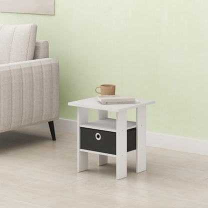 Ipoh End Table, Nightstand, Side Table with Bin Drawer for Small Spaces, Living Room, Bedroom, White/Black - color: White/Black