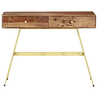 Industrial Writing Desk Small Office Desk Solid Sheesham Wood with Drawers, Brown Rectangular Computer Table for Home Office Study - color: Brown, size: 21.7 in x 39.4 in x 29.5 in (W x L x H)