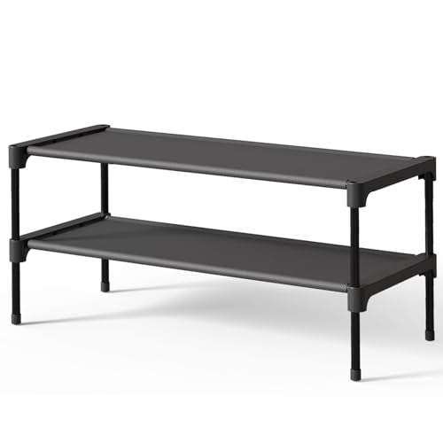 Kitsure Shoe Rack - Non-Woven Shoe Rack Shelf, Shoe Organizer for Closet, Entryway, Garage & Corridor, Stackable Shoe Shelves, 27.5" Wide - 2 Tier, Black - color: Black, size: 27.5" Wide - 2 Tier