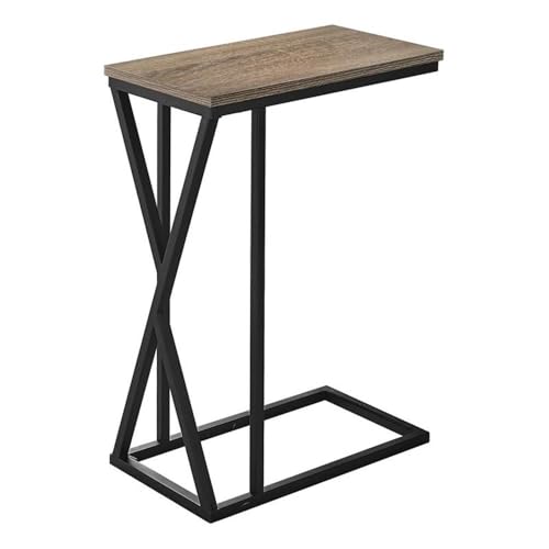 BOWERY HILL C-Shaped Accent Table, 25.25" H x 10.25" W x 18.50" D, Metal Frame with Dark Taupe Wood-Look Top, Lightweight Side Table for Living Room, Bedroom or Sofa Snack Use