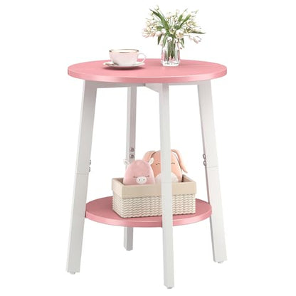 sthmec Side Table, Small Round End Table with Storage Shelf for Small Space, 2-Tier Bedside Table Sofa Couch Table, Round Accent Table Nighstands for Living Room, Bedroom, Pink - color: Pink