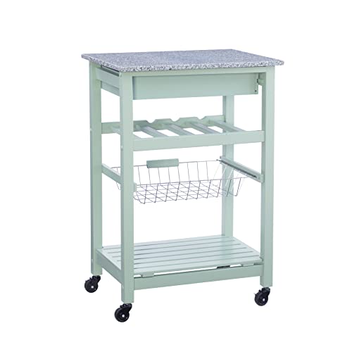 Linon Kitchen Island, Green, 15.75 x 22.83 x 33.86 Inches - color: Green and Granite, style: Whitney