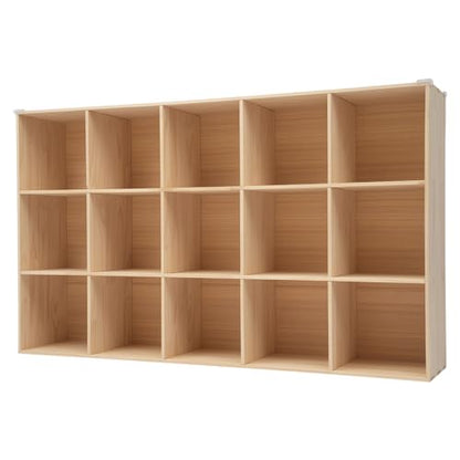 Gdrasuya10 15 Cube Book Shelf, 3 Tier Wood Long Cube Storage Organizer Bookcase, 59" Horizontal Console Closet Bookshelf, TV Stand for Entryway, Display Cabinet Book Case for Office - size: 15 Cubes