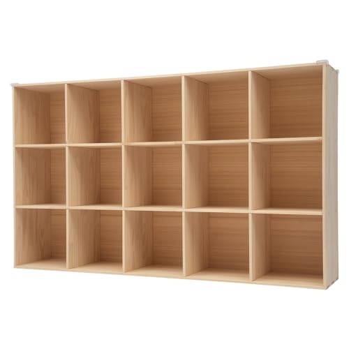 Gdrasuya10 15 Cube Book Shelf, 3 Tier Wood Long Cube Storage Organizer Bookcase, 59" Horizontal Console Closet Bookshelf, TV Stand for Entryway, Display Cabinet Book Case for Office - size: 15 Cubes