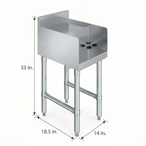 Commercial Underbar Blender Station 18.5 in. x 14 in. x 30 in. Stainless Steel Flat Top with Side Splashes NSF, Bar Prep Station with Grommet Hole for Blender Cords - size: 18 in. x 14 in.