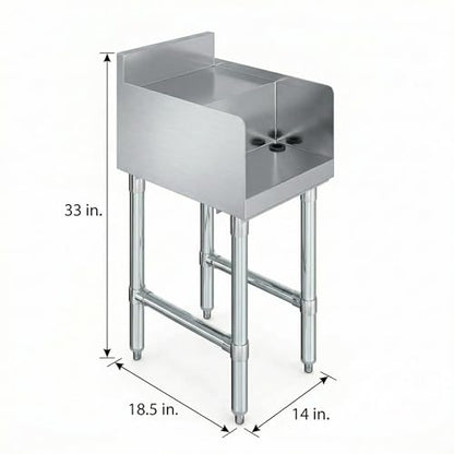 Commercial Underbar Blender Station 18.5 in. x 14 in. x 30 in. Stainless Steel Flat Top with Side Splashes NSF, Bar Prep Station with Grommet Hole for Blender Cords - size: 18 in. x 14 in.