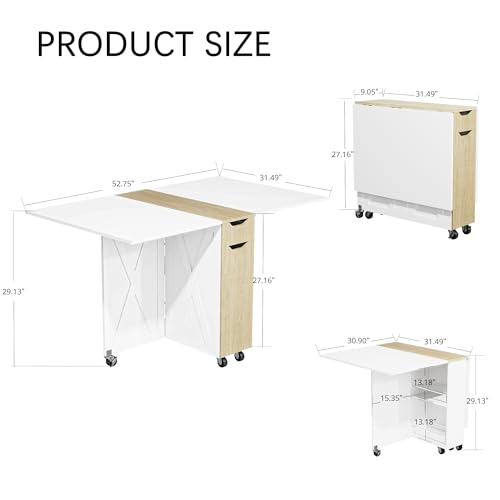 3imothrix Folding Dining Table, Small Dining Table, Space Saving Dining Table with 6 Wheels, Kitchen Table Sewing Table for Small Spaces (White) - color: White