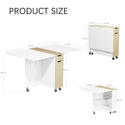 3imothrix Folding Dining Table, Small Dining Table, Space Saving Dining Table with 6 Wheels, Kitchen Table Sewing Table for Small Spaces (White) - color: White