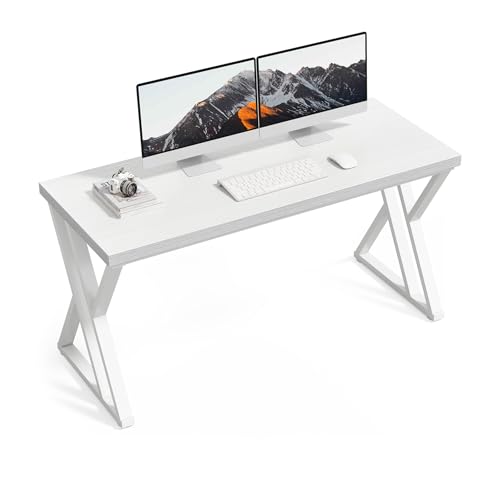 LITTLE TREE 55 Inch Large Simple Industrial Computer Desk Study Writing Table Home Office Workstation,White - color: White