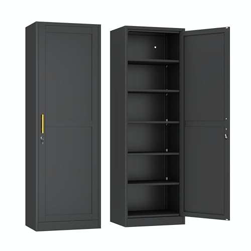 Ckzbx Metal Locker Tall Narrow Storage Cabinet, 67" H Locking Tool File Cabinets Snack Locker Organizer for School Classroom,Bedroom,Gym Home Office,Entryway and Hallway (20" W 1Door Black) - color: Black, size: 1Door-20"W-Lock