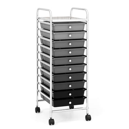 DREAMADE Rolling Cart with Storage Drawers, Utility Cart with Removable Plastic Drawers, Lockable Wheels, Art Cart for Classroom Organization Art Supplies Office Scrapbook (10 Drawers, Mixed-black) - color: Mixed-black, style: 10 Drawers