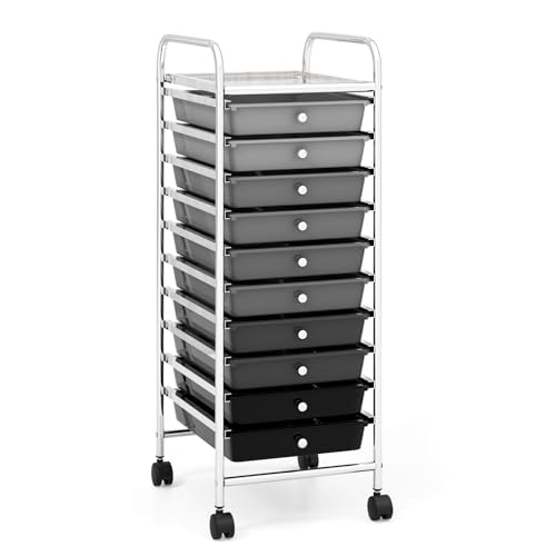 DREAMADE Rolling Cart with Storage Drawers, Utility Cart with Removable Plastic Drawers, Lockable Wheels, Art Cart for Classroom Organization Art Supplies Office Scrapbook (10 Drawers, Mixed-black) - color: Mixed-black, style: 10 Drawers