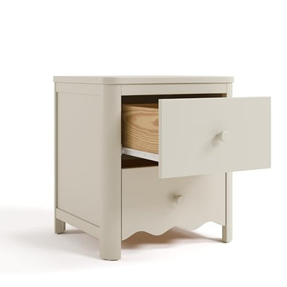Storkcraft Casablanca 2 Drawer Nightstand, Frosted Oat | GREENGUARD Gold Certified, Storage for Kids Bedroom, Premium Wood Nightstand with Iconic Wave Detailing and Rounded Posts - color: Frosted Oat, style: Nightstand