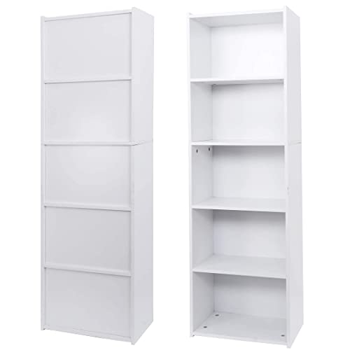 ZENY 5-Tier Shelf Bookcase, Freestanding Wood Storage Display Open Bookshelf for Home Office, White - color: White