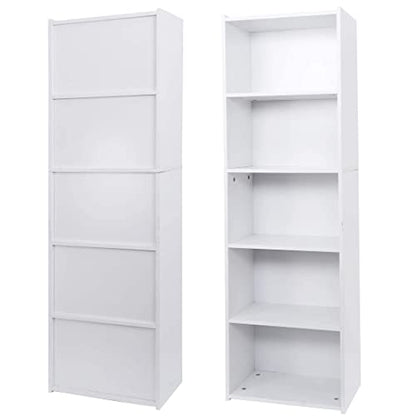 ZENY 5-Tier Shelf Bookcase, Freestanding Wood Storage Display Open Bookshelf for Home Office, White - color: White