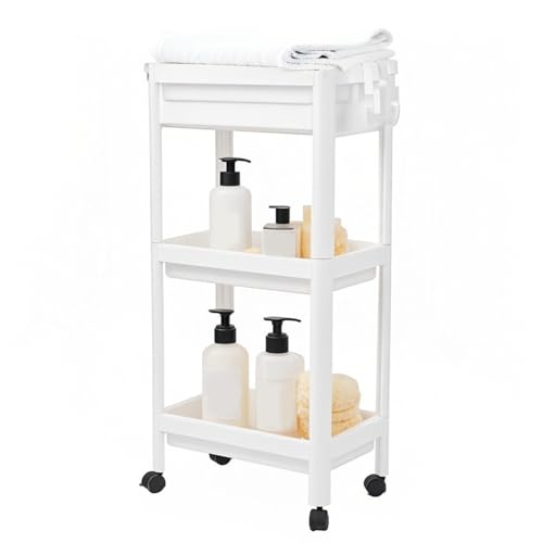 Tissting Bathroom Storage Rack 3-Tier, Plastic Freestanding Shelf | Multifunctional Organizer | Living Room & Bedroom & Kitchen | Space Saver(3 layers (with wheels)) - color: 3 Layers (With Wheels)