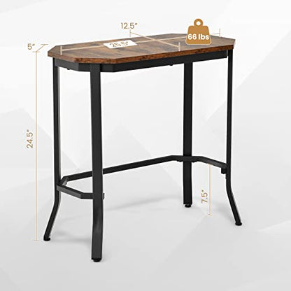 GOFLAME Narrow Side Table, Industrial Slim End Table with Rustic Tabletop & Steel Frame, Compact Bedside Table, Wood Accent Sofa Side Table for Living Room, Bedroom & Entryway, Rustic Brown