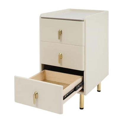 DYRABREST Narrow Nightstand with 3 Drawers, 11.8 Inch Slim Bedside Cabinet, Modern Bedroom Furniture with Scratch Resistant Rock Top & Silent Slides, for Small Space, Apartment, Dorm