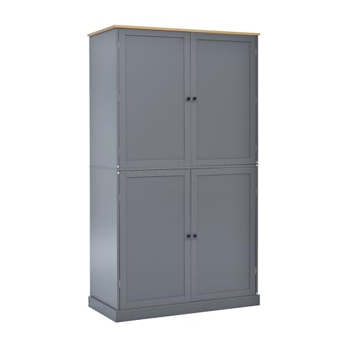 Linique 71.3" Kitchen Pantry with 2 Drawers, 2 Adjustable Shelves, 8 Door Racks, Large Wooden Cupboard, Freestanding Tall Cabinet for Kitchen Dining Room Grey