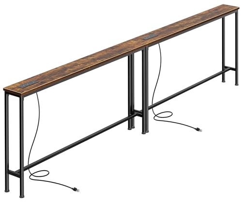 SUPERJARE 102.4 Inch Sofa Table with Power Outlets and USB-C Ports, 5.9 Inch Narrow Console Tables, Entryway Hallway Couch Tables with Storage, Behind Sofa, Small Spaces, Living Room, Rustic Brown - color: Rustic Brown, size: 5.9''D x 102.4''W x 29.7''H