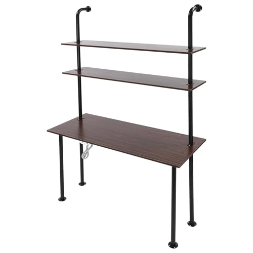 2-Shelf Industrial Wall Mount Ladder，Wall Mount Computer Desk Writing Desk,Industrial Bookcase Desk with Shelves，Floating Desk with Storage, Wall Table for Home Office, Brown (47.2"×20"×79") - color: Black/ Brown (47"w)