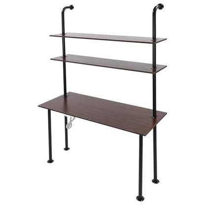 2-Shelf Industrial Wall Mount Ladder，Wall Mount Computer Desk Writing Desk,Industrial Bookcase Desk with Shelves，Floating Desk with Storage, Wall Table for Home Office, Brown (47.2"×20"×79") - color: Black/ Brown (47"w)