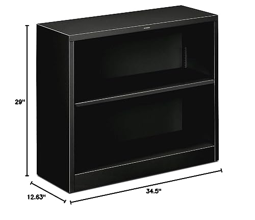 HON S30ABCP Metal Bookcase, Two-Shelf, 34-1/2w x 12-5/8d x 29h, Black - color: Black, size: 2 Shelves