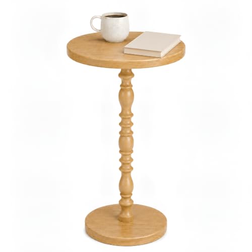Solid Wood Round Side Table, Rustic Pedestal Drink Table for Small Spaces, Accent Nightstand Table for Living Room, Bedroom, Corners, and Office, Nature - color: Nature