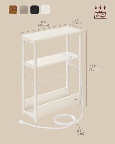 VASAGLE Side Table with Charging Station, Narrow End Table, 3-Tier Nightstand, Sofa Table for Small Spaces, Magazine Rack, for Living Room, Bedroom, Study, Cream White ULET335W01 - color: Cream White