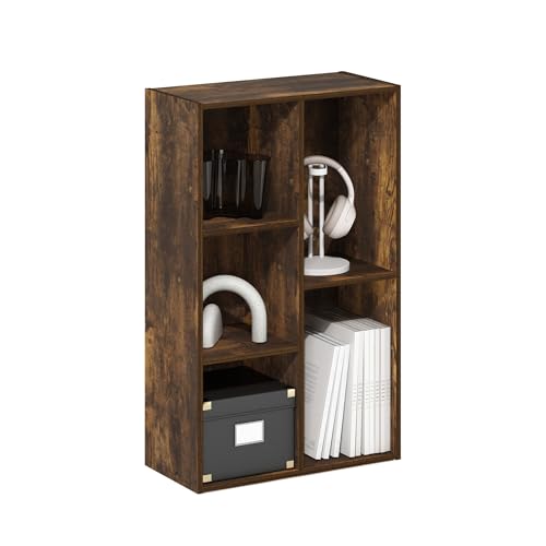 Furinno LUDER Book Shelf, 5-Cube Bookshelf, Open Storage Shelf Bookcase, Easy Assembly, 9.4" x 19.7" x 31.5", for Living Room, Bedroom, Home Office, Amber Pine - color: Amber Pine, size: 5-Cube Min-Tool