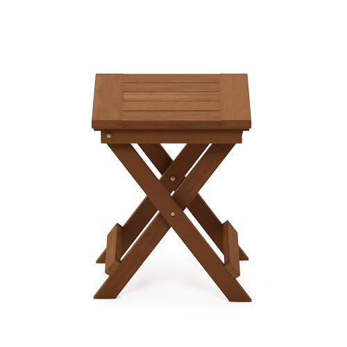 Furinno TIOMAN Folding Outdoor Side Table, Wooden Patio End Table for Garden, Porch, Balcony, Teak Oil, Light Wood - size: 13.7"D x 14.1"W