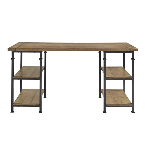 Vintage 1pc Writing Desk with 4 Open Shelves Rustic Poplar Solid Wood and Metal Furniture Office Table