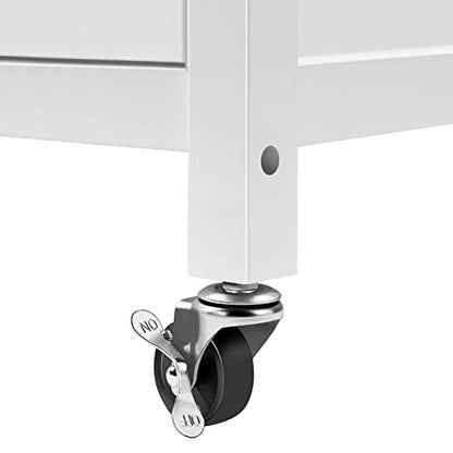 Yaheetech Kitchen Island Cart with Storage, Rolling Kitchen Island on Wheels with 6 Side Hooks, Wood Top Microwave Cart with Drawer for Dining Room, White - color: White