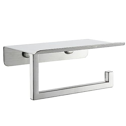 JQK Toilet Paper Holder Shelf, Bathroom Tissue Roll Holder with Phone Shelf, 5 Inch 304 Stainless Steel Tissue Paper Dispenser, Brushed Finished Wall Mount, TPH202-BN-T - color: Brushed