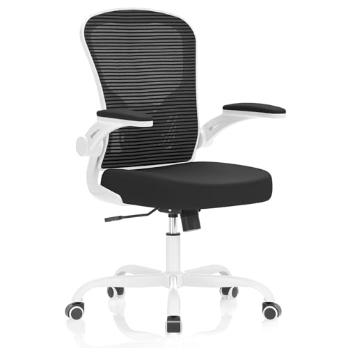 Office Chair, Ergonomic Desk Chairs 330LBS Capacity High Back Mesh Computer Chair with Flip-up Armrests, Comfy Work Chair with Adjustable Lumbar Support - color: Off-white Black