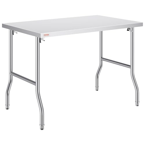 VEVOR Stainless Steel Foldable Work Table, 48 * 30 Inch Heavy Duty Food Outdoor Stainless Steel Worktable for Commercial Kitchen Restaurant - size: 48"*30" inch, style: Foldable