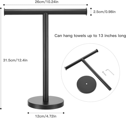 Hand Towel Holder Stand, 2 Pack Freestanding Bathroom Towel Rack, Black | Weighted Stainless Steel Base Helps Prevent Tipping While The Open T-Shape Keeps Towels Dry on Bathroom Countertops - color: X-black-2 Pack
