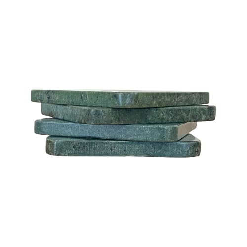 Howard Elliott Collection Evergreen Marble Coaster Set of 4, Square Green Marble Drink Coasters for Table Protection, Decorative Accent for Coffee Table or Bar, 0.5H x 4W x 4D Each, Green