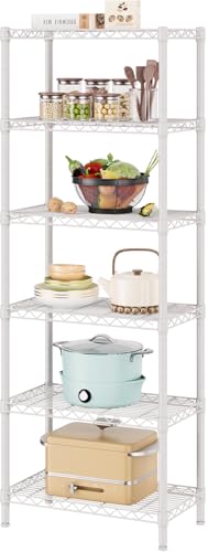 SINGAYE 6 Tier Shelf Adjustable Storage Wire Shelving Unit Metal Shelves Standing Closet Bathroom Organizers Pantry Kitchen Garage Laundry Room Organization Home Rack 12" D X 22" W X 69.5" H White - color: White, size: 6 Tier 12"Dx22"Wx69.5"H