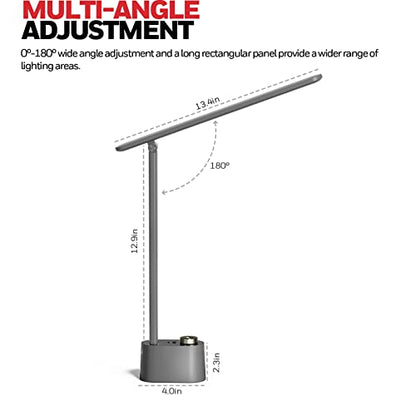 Honeywell HWT-H01 LED Desk Lamp, Foldable & Stepless Dimmable, Gray | Sunturalux Eye-Caring Desk Light with Charging Ports, Modern Table Lamp, Reading Lamp for Home Office Bedroom College Dorm - color: Gray
