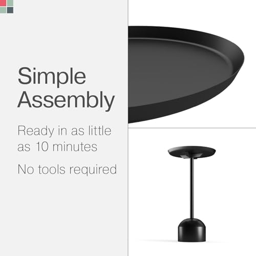 Stead Round Metal Drink Table, Pedestal Drink Desk, Modern Home, Bedroom, and Living Room Furniture, Small Metal Side Table with Dome Base and Beveled Top, Beverage Desk (Black) - color: Black, style: Dome Base
