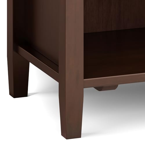 SIMPLIHOME Warm Shaker Bedside Table - 24 inch Wide Solid Wood Nightstand in Russet Brown, Transitional Bedroom Side or End Table with 2 Drawers, Open Shelf Storage and Brushed Nickel Hardware - color: Russet Brown