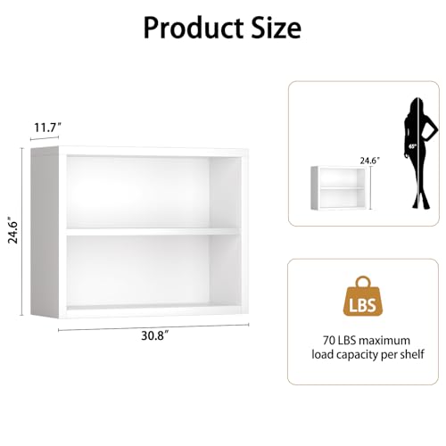 furtble 2-Tier Bookshelf, 24.5''H Wood Bookcase with Closed Back, Sturdy Modern Display Storage Shelf for Living Room, Home Office, or Study, White - size: 2-Tier-30.7W