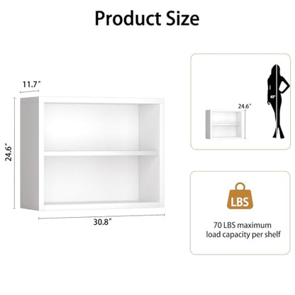 furtble 2-Tier Bookshelf, 24.5''H Wood Bookcase with Closed Back, Sturdy Modern Display Storage Shelf for Living Room, Home Office, or Study, White - size: 2-Tier-30.7W