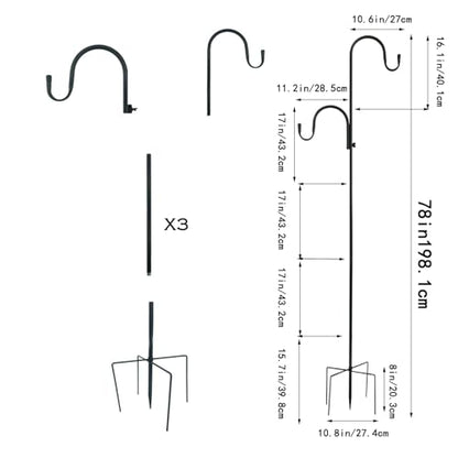 MIPON Adjustable 78/62/46/30 Inch Double Shepherds Hooks or Outdoor | Garden Shepards Hook for Outdoor Bird Feeder,Hanging Plants,Solar Light,3/4 Inch Width
