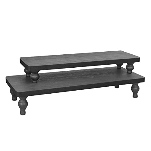 Ikee Design 2 Pcs Set Wooden Display Riser, Cupcake Dessert Display Riser, Countertop Centerpiece Dessert Serving Stand, Artificial Plant Stand for Garden, Farmhouse Decor, Black Color - color: Black