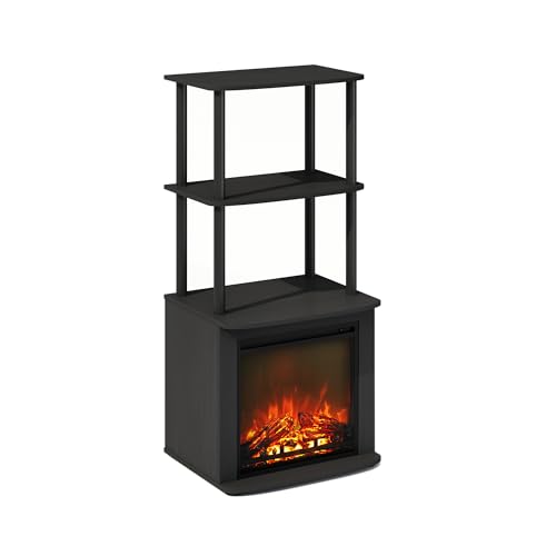Furinno Turn-N-Tube Side Table, 3-Tier NO Heat Fireplace End Table with Open Shelf, Electric Fireplace Display Night Stand, Bedside Table, for Living Room, Bedroom, Americano/Black - color: Americano, size: 3-Tier Tall Side Table, style: No Heat Fireplace