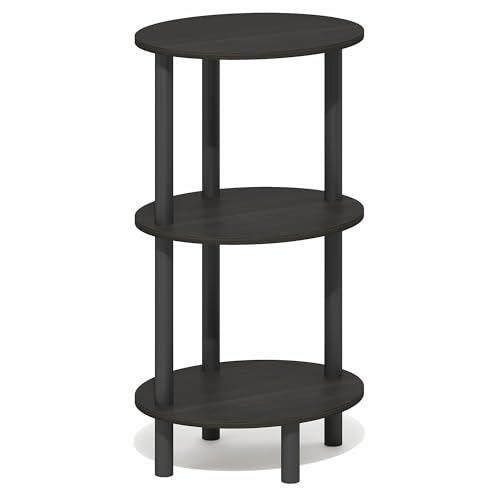 Furinno Turn-N-Tube Side Table, 3-Tier Oval End Table, Night Stand, Bedside Table, for Living Room, Bedroom, Espresso/Black - color: Espresso, size: 1-Pack, Plastic Frame, 3-Tier, 27.6 Inches Tall