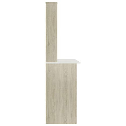 Computer Desk with Shelves, Modern Writing Workstation for Home Office, 43.3 x 17.7 x 61.8 Inches, Engineered Wood, White and Sonoma Oak - color: White and Sonoma Oak